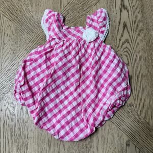 Crown & Ivy Baby‎ Girl Romper Bubble Suit Size 12 Month-White/Pink Check